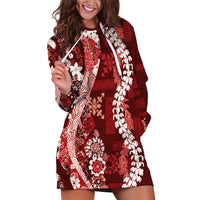 Hawaii Puakenikeni and Maile Lei Hoodie Dress Red Japanese Wave Style - Polynesian Pride