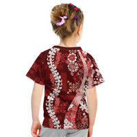 Hawaii Puakenikeni and Maile Lei Kid T Shirt Red Japanese Wave Style - Polynesian Pride