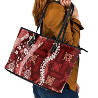 Hawaii Puakenikeni and Maile Lei Leather Tote Bag Red Japanese Wave Style LT9 - Polynesian Pride