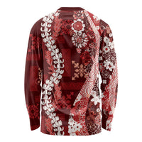 Hawaii Puakenikeni and Maile Lei Long Sleeve Shirt Red Japanese Wave Style - Polynesian Pride