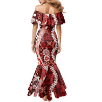 Hawaii Puakenikeni and Maile Lei Mermaid Dress Red Japanese Wave Style - Polynesian Pride