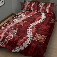 Hawaii Puakenikeni and Maile Lei Quilt Bed Set Red Japanese Wave Style - Polynesian Pride