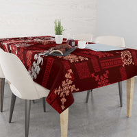 Hawaii Puakenikeni and Maile Lei Tablecloth Red Japanese Wave Style - Polynesian Pride