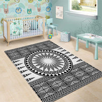 All White Tonga Malo e lelei Area Rug Vintage Ngatu Tribal Pattern - Polynesian Pride