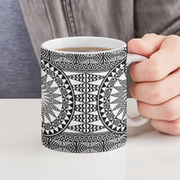 All White Tonga Malo e lelei Ceramic Mug Vintage Ngatu Tribal Pattern - Polynesian Pride