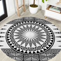 All White Tonga Malo e lelei Round Carpet Vintage Ngatu Tribal Pattern - Polynesian Pride