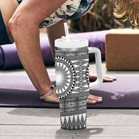 All White Tonga Malo e lelei Tumbler With Handle Vintage Ngatu Tribal Pattern - Polynesian Pride