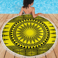 All Yellow Tonga Malo e lelei Beach Blanket Vintage Ngatu Tribal Pattern - Polynesian Pride