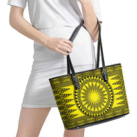 All Yellow Tonga Malo e lelei Leather Tote Bag Vintage Ngatu Tribal Pattern - Polynesian Pride
