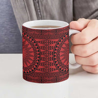All Red Tonga Malo e lelei Ceramic Mug Vintage Ngatu Tribal Pattern - Polynesian Pride