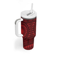 All Red Tonga Malo e lelei Tumbler With Handle Vintage Ngatu Tribal Pattern - Polynesian Pride