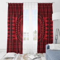 All Red Tonga Malo e lelei Window Curtain Vintage Ngatu Tribal Pattern - Polynesian Pride