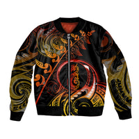 New Zealand Sleeve Zip Bomber Jacket Aotearoa Manaia Maori Fern Tattoo Arty LT9 Unisex Reggae - Polynesian Pride
