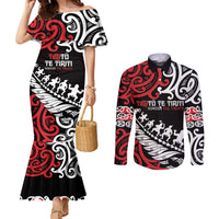 Honour The Treaty New Zealand Personalised Couples Matching Mermaid Dress and Long Sleeve Button Shirt Toitu Te Tiriti Half Fern with Haka dance
