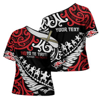 Honour The Treaty New Zealand Personalised Cross Shoulder Shirt Toitu Te Tiriti Half Fern Haka Dance - Polynesian Pride