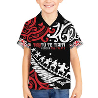 Honour The Treaty New Zealand Personalised Family Matching Tank Maxi Dress and Hawaiian Shirt Toitu Te Tiriti Half Fern with Haka dance LT9 Son's Shirt Black - Polynesian Pride
