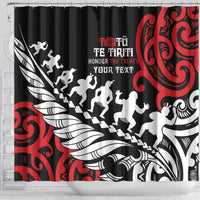 Honour The Treaty New Zealand Personalised Shower Curtain Toitu Te Tiriti Half Fern with Haka dance