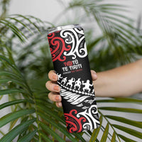 Honour The Treaty New Zealand Personalised Skinny Tumbler Toitu Te Tiriti Half Fern with Haka dance