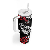 Honour The Treaty New Zealand Personalised Tumbler With Handle Toitu Te Tiriti Half Fern with Haka dance
