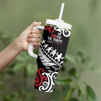 Honour The Treaty New Zealand Personalised Tumbler With Handle Toitu Te Tiriti Half Fern with Haka dance