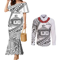 Samoa Mau Movement House Personalised Couples Matching Mermaid Dress and Long Sleeve Button Shirt Fa'a Samoa The Samoan Way LT9 White - Polynesian Pride