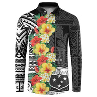Samoa Tribal Hibiscus Flowers Button Sweatshirt LT9 Black - Polynesian Pride