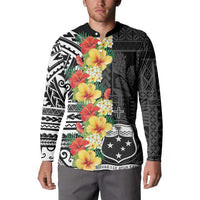 Samoa Tribal Hibiscus Flowers Button Sweatshirt LT9 - Polynesian Pride