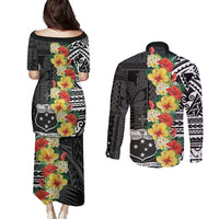 Samoa Tribal Hibiscus Flowers Couples Matching Puletasi and Long Sleeve Button Shirt LT9 - Polynesian Pride