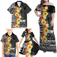 Samoa Tribal Hibiscus Flowers Family Matching Off Shoulder Maxi Dress and Hawaiian Shirt