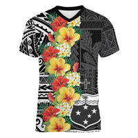 Samoa Tribal Hibiscus Flowers Women V-Neck T-Shirt LT9 Female Black - Polynesian Pride