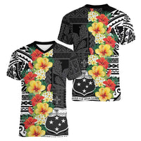 Samoa Tribal Hibiscus Flowers Women V-Neck T-Shirt LT9 - Polynesian Pride