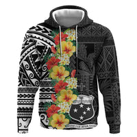 Samoa Tribal Hibiscus Flowers Zip Hoodie LT9 Pullover Hoodie Black - Polynesian Pride