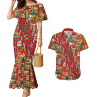 Mele Kalikimaka Pakalana Pikake Lei Couples Matching Mermaid Dress and Hawaiian Shirt Hawaiian Rodeo Paniolo Omaomao Palaka - Polynesian Pride