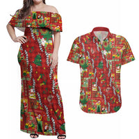 Mele Kalikimaka Pakalana Pikake Lei Couples Matching Off Shoulder Maxi Dress and Hawaiian Shirt Hawaiian Rodeo Paniolo Omaomao Palaka - Polynesian Pride