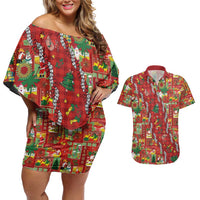 Mele Kalikimaka Pakalana Pikake Lei Couples Matching Off Shoulder Short Dress and Hawaiian Shirt Hawaiian Rodeo Paniolo Omaomao Palaka - Polynesian Pride