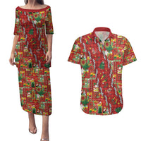 Mele Kalikimaka Pakalana Pikake Lei Couples Matching Puletasi and Hawaiian Shirt Hawaiian Rodeo Paniolo Omaomao Palaka - Polynesian Pride