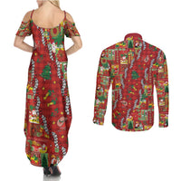 Mele Kalikimaka Pakalana Pikake Lei Couples Matching Summer Maxi Dress and Long Sleeve Button Shirt Hawaiian Rodeo Paniolo Omaomao Palaka - Polynesian Pride