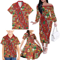 Mele Kalikimaka Pakalana Pikake Lei Family Matching Off The Shoulder Long Sleeve Dress and Hawaiian Shirt Hawaiian Rodeo Paniolo Omaomao Palaka - Polynesian Pride
