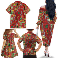 Mele Kalikimaka Pakalana Pikake Lei Family Matching Off The Shoulder Long Sleeve Dress and Hawaiian Shirt Hawaiian Rodeo Paniolo Omaomao Palaka - Polynesian Pride