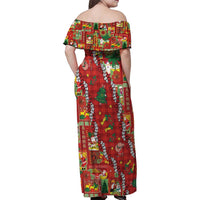 Mele Kalikimaka Pakalana Pikake Lei Family Matching Off Shoulder Maxi Dress and Hawaiian Shirt Hawaiian Rodeo Paniolo Omaomao Palaka - Polynesian Pride