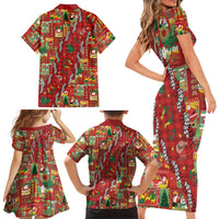 Mele Kalikimaka Pakalana Pikake Lei Family Matching Short Sleeve Bodycon Dress and Hawaiian Shirt Hawaiian Rodeo Paniolo Omaomao Palaka - Polynesian Pride