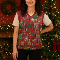 Mele Kalikimaka Pakalana Pikake Lei Christmas Knitted V-Neck Vest Hawaiian Rodeo Paniolo Omaomao Palaka - Polynesian Pride