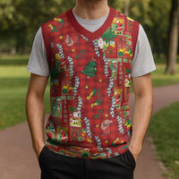 Mele Kalikimaka Pakalana Pikake Lei Christmas Knitted V-Neck Vest Hawaiian Rodeo Paniolo Omaomao Palaka - Polynesian Pride