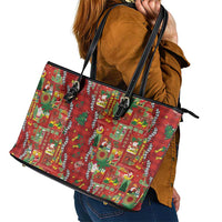 Mele Kalikimaka Pakalana Pikake Lei Leather Tote Bag Hawaiian Rodeo Paniolo Omaomao Palaka - Polynesian Pride