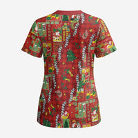 Mele Kalikimaka Pakalana Pikake Lei Scrub Top Hawaiian Rodeo Paniolo Omaomao Palaka - Polynesian Pride
