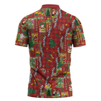 Mele Kalikimaka Pakalana Pikake Lei Zipper Polo Shirt Hawaiian Rodeo Paniolo Omaomao Palaka - Polynesian Pride