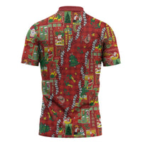 Mele Kalikimaka Pakalana Pikake Lei Zipper Polo Shirt Hawaiian Rodeo Paniolo Omaomao Palaka - Polynesian Pride