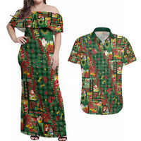 Mele Kalikimaka Pakalana Pikake Lei Couples Matching Off Shoulder Maxi Dress and Hawaiian Shirt Hawaiian Rodeo Paniolo Ulaula Palaka - Polynesian Pride