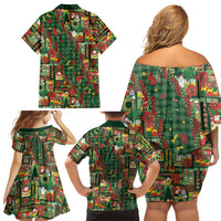 Mele Kalikimaka Pakalana Pikake Lei Family Matching Off Shoulder Short Dress and Hawaiian Shirt Hawaiian Rodeo Paniolo Ulaula Palaka - Polynesian Pride
