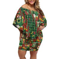 Mele Kalikimaka Pakalana Pikake Lei Family Matching Off Shoulder Short Dress and Hawaiian Shirt Hawaiian Rodeo Paniolo Ulaula Palaka - Polynesian Pride